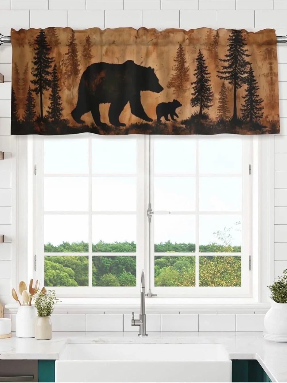 Forest Bear Cabin Short Rod Pocket Valance (1 Panel) 54”W x 18” L
